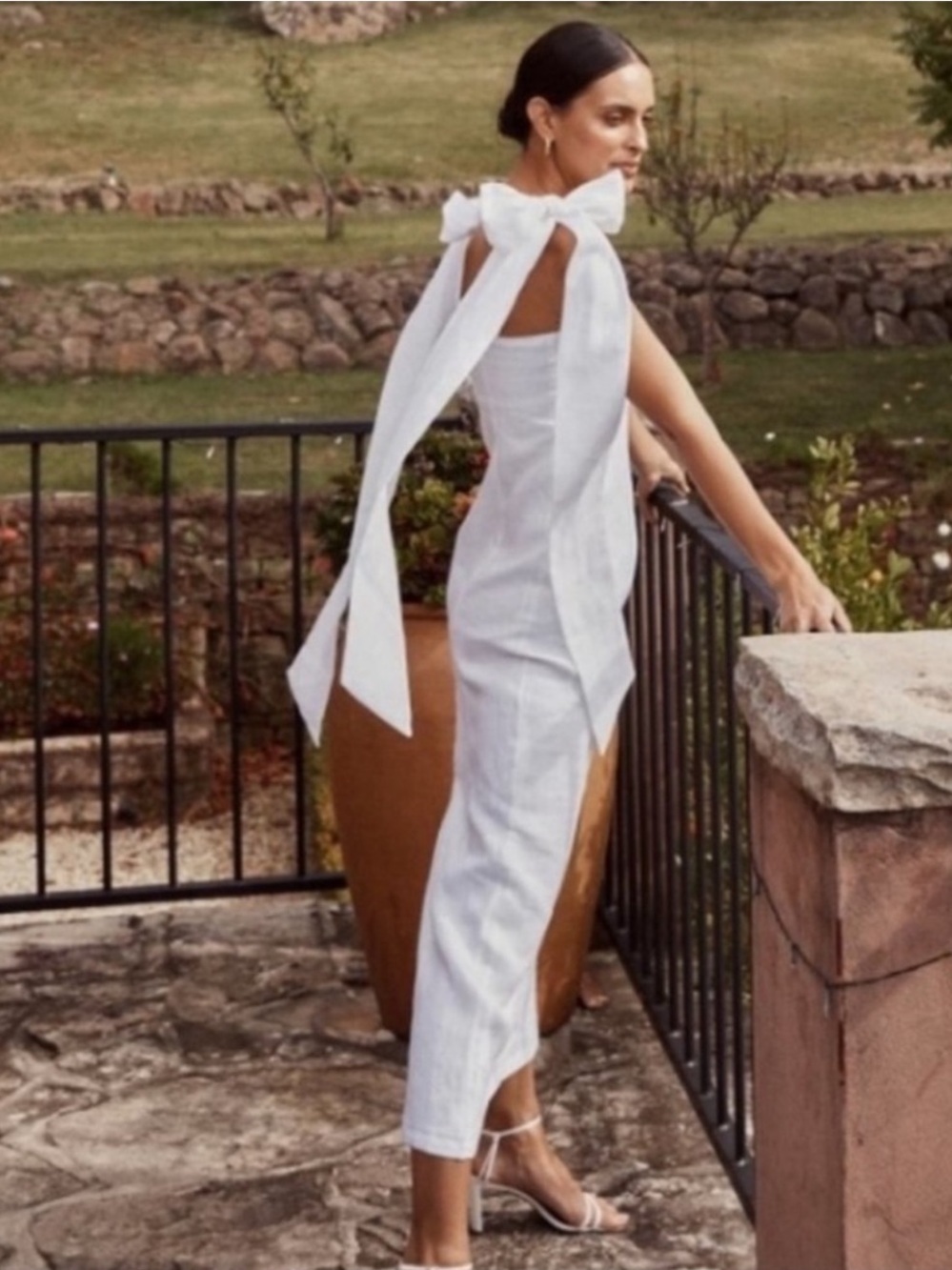 DISSH Aisle White Linen Bow Midi Dress Size 4